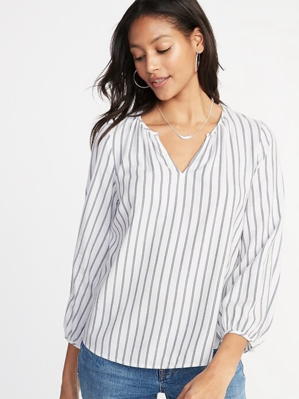 GAP‎ Relaxed Split-Neck Shirred Blouse, Size Large